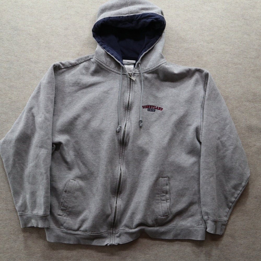 Disneyland Resort Hoodie XL Zip Up Y2K Mickey Mouse 1955 Embroidered Grey